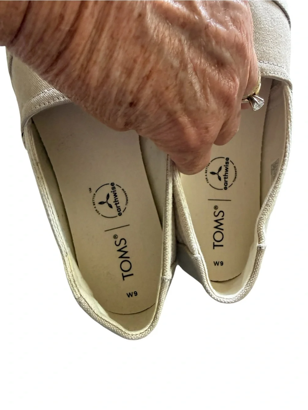 TOMS Alpargata Women's Espadrille Slip-On Shoes in Light Taupe Canvas, size 9